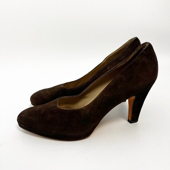 Ferragamo Shoes - Salvatore Ferragamo Suede Leather Heels Pumps Brown Vintage Shoes Womens Sz 9 B